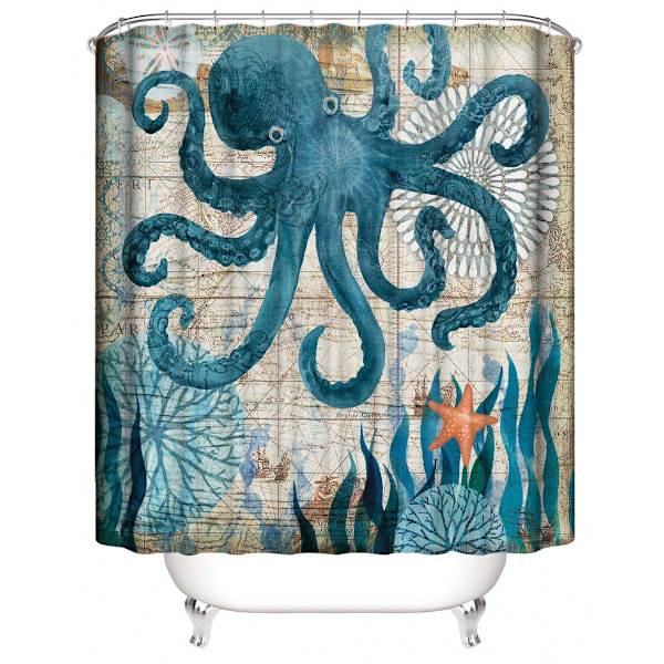 Shower curtain, undersea octopus, waterproof, 180*180cm