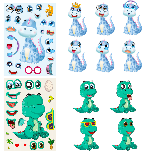 12 kpl Lapset Tee Oma Eläintarran Tarrat Sarjakuva Panda Dinosaurus K
