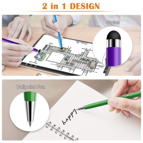 10-pack universella kapacitiva 2-i-1-pennor med utdragbar kulspetspenna och stylus