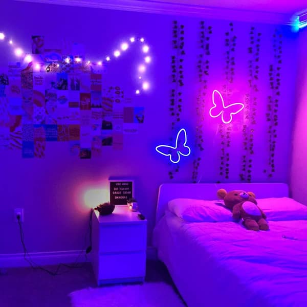 Narasios Butterfly Neon Logo Sommerfugl Soveværelse Væg LED 2 Stykke Universitet