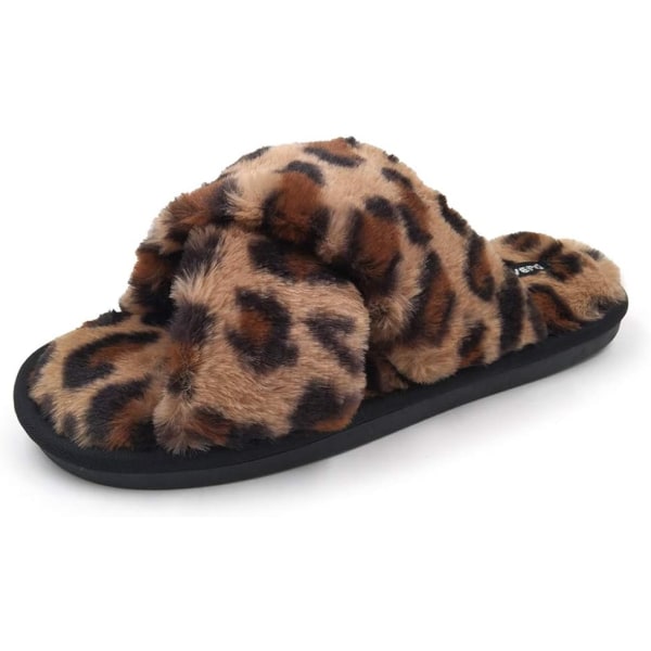 Kvinners kryssbånd slip-on åpne tå fuzzy hussko 7-8 tommer.