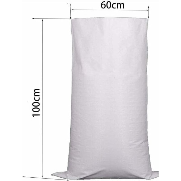 10 stk. Sekker for bygningsavfall eller hageavfall, hvite vevde sekker 60x100 cm, stor kapasitet