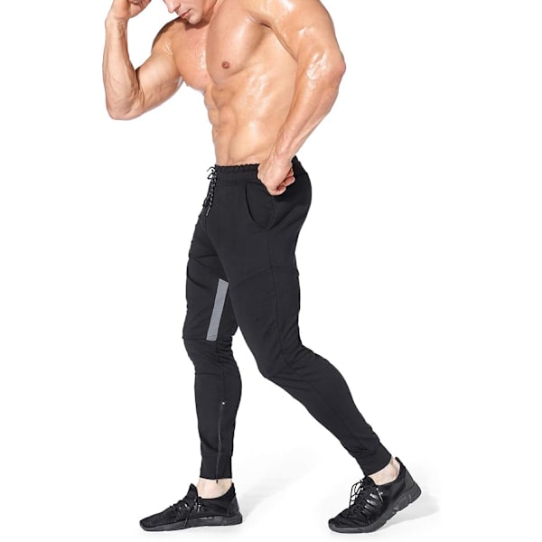 Herre Lår Mesh Fitness Jogger Bukser, Herre Casual Slim Fit Træning Bodybuilding Sweatpants med Lynlås Lomme sort XL