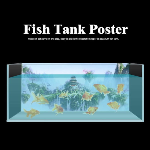 Akvariebaggrundsplakat, 3D PVC Vandtæt Klæbende Fisketank Sky Castle