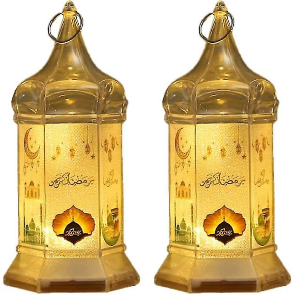 2 stk Ramadan lanternelys, Ramadan bordlampe, Ramadan-dekorasjoner for hjemmet, Ramadan-gaver til barn