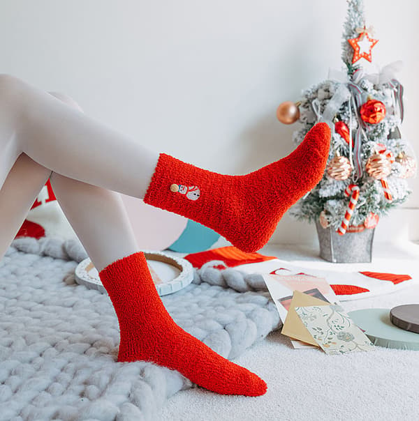 4 par dam strumpor julstrumpor tecknad korallfleece strumpor vinterstrumpor
