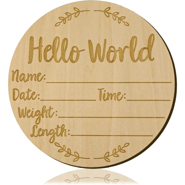 Baby Announcement Sign, 5,9 tum Hello World Newborn Sign Round Wooden Mile