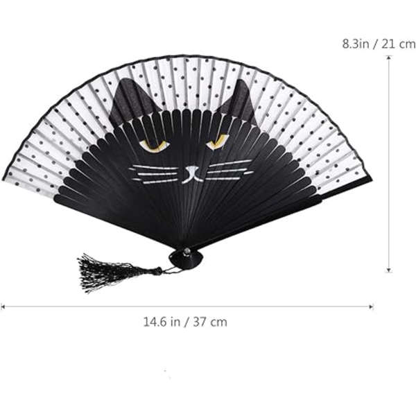 Cartoon Cat Folding Silk Fan Håndholdt Fan (svart)