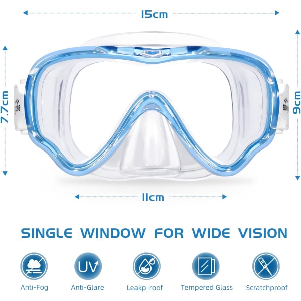 Barn simglasögon snorkel dykmask för ungdom, anti-dimma 180° klar sikt