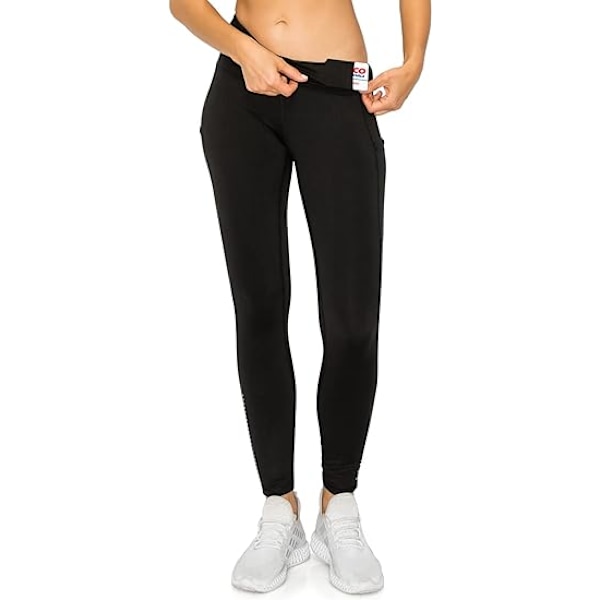 Reflekterande yogabyxor med hög midja för kvinnor med fickor: Hel, Capri, 7/8 L