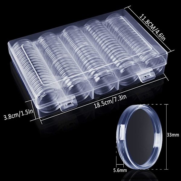Myntkapsel, 100 stycken Myntkapslar för Förvaring/Samling av Mynt, Plastmyntkapsel med Transparent Cirkel / Myntkapslar med Ask (30mm)
