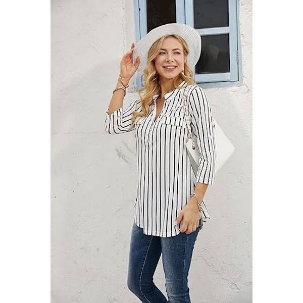 Kvinners 3/4 ermet rutete skjorter glidelås floral casual tunika bluse topper svart b