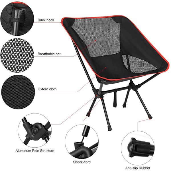 Hopfällbar campingstol för utomhusbruk, bärbar hopfällbar ryggstödsstol med bärväska för utomhusaktiviteter, camping, picknickar, vandring och resor