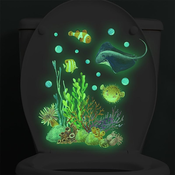 Luminous Toalettstol Väggdekal Akvarium Under Vatten Världen Fisk Badrum Dekoration