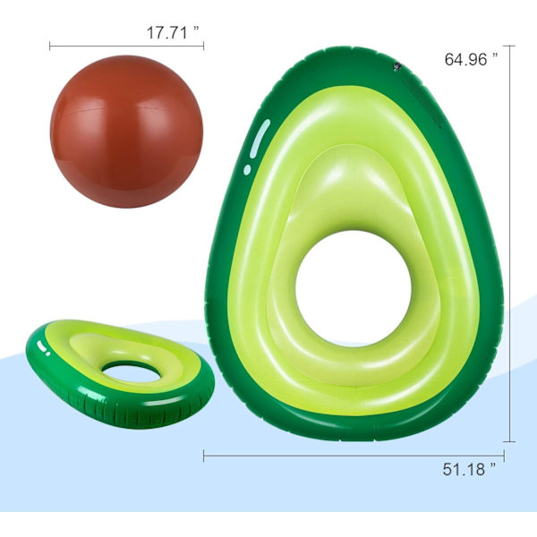 Oppustelig avocado pool floatie med bold - sjov pool floatie til sommeren