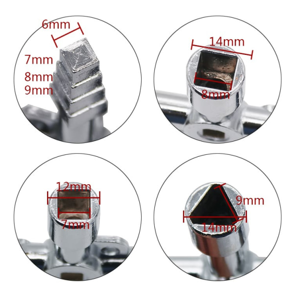 Multifunksjonell Kryssskiftenøkkel Justerbar Nøkkel 5 i 1 med Batchhode for Måler Vann Elektrisk Gassboks Skap Skuff