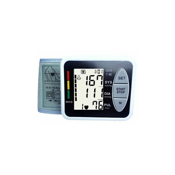 Professionel elektronisk blodtryksmåler til overarmen, smart og præcis blodtryksmåler, automatisk detektering af hypertension, arytmi, puls, justerbar manchet, hvid