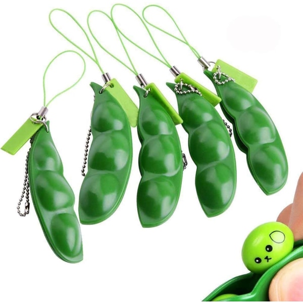 5-pakke ertebelg Fidget-leker, klem erte Edamame erte Popper nøkkelring nøkkelring