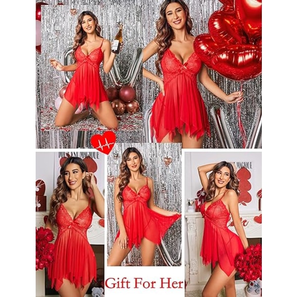 Spetsunderkläder för kvinnor Spets Babydoll Nattkläder Boudoir Outfits Plus Size Langeray