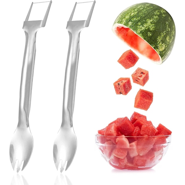 Pcs Vannmelon Gaffel, Vannmelon Skjærer, Vannmelon Gaffel, Vannmelon Skjæringsgaffel, 2 i 1 Vannmelon Kutter, Multifunksjonell Rustfritt Stål for Familie