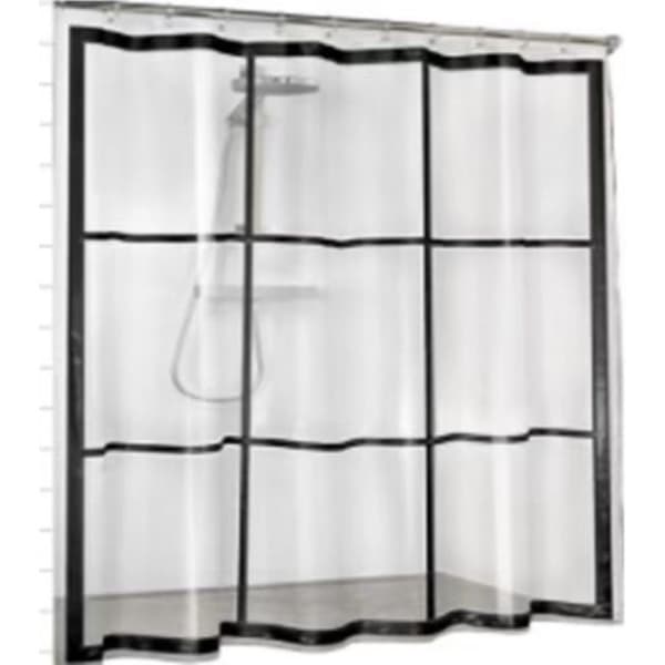 PEVA Duschdraperi, Transparent, Svart