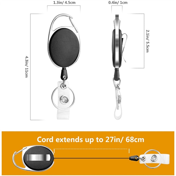 Retractable Keychain [3 kappaletta], 68cm Retractable Badge Holder vahvistetulla jousella ja kestävällä narulla matkakortille, luottokorteille, housuille ja vyölle