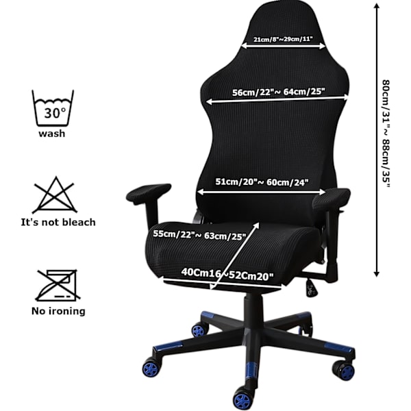 Gamingstol Betræk Sort Stræk Kontorstol Betræk til Computer Gaming Desk Racing (Sort)