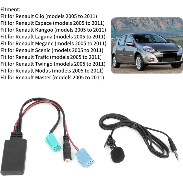 6-stifts Bluetooth-radioadapter för bilstereo AUX-in med mikrofon