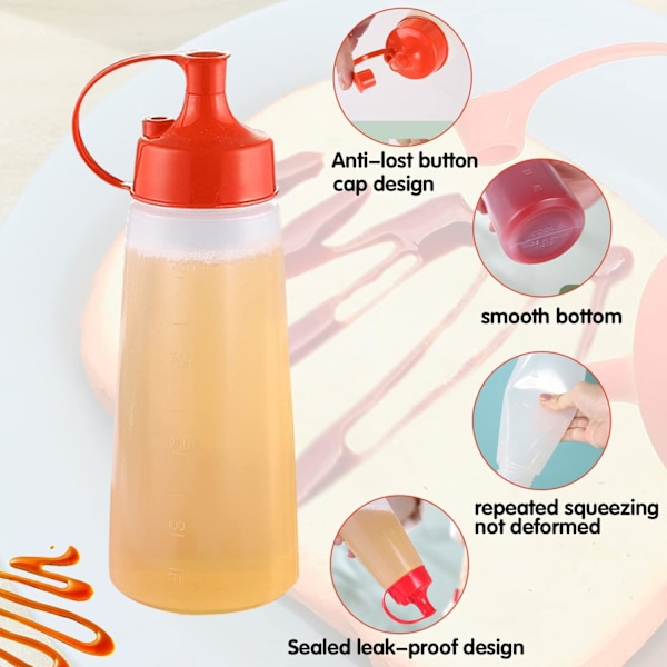 Kryddflaskor, 5 st 16 oz Smaksättningssås Flaska, Såsdispenserflaskor, Plastkryddflaskor, Såsflaska, Plastflaskor med Lock, BP