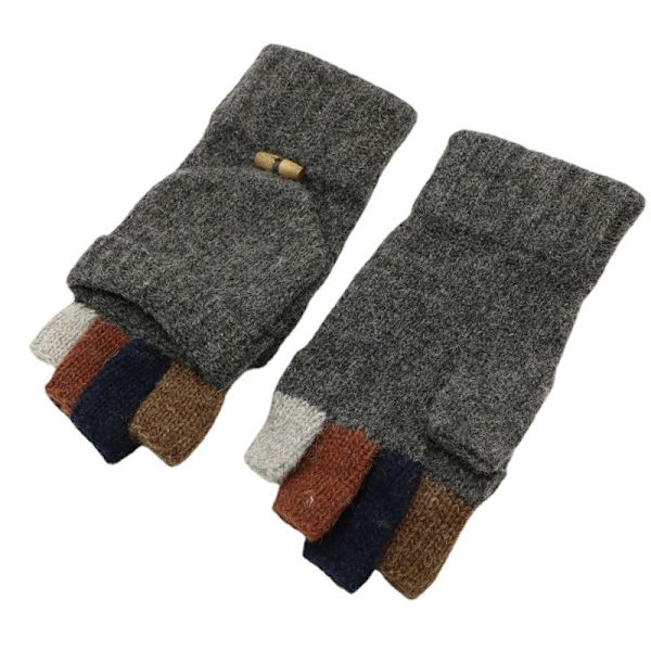 Håndvarmere for menn, vinter, termisk, strikket ull, halvfinger, med teppe, mørk grå