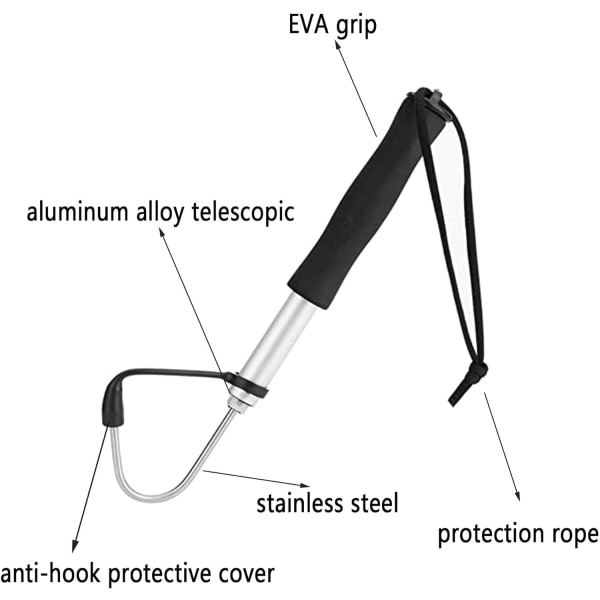 2 st Gaff Hook, Teleskopisk Gaff Hook Infällbar Fiske Hook Rostfritt Stål
