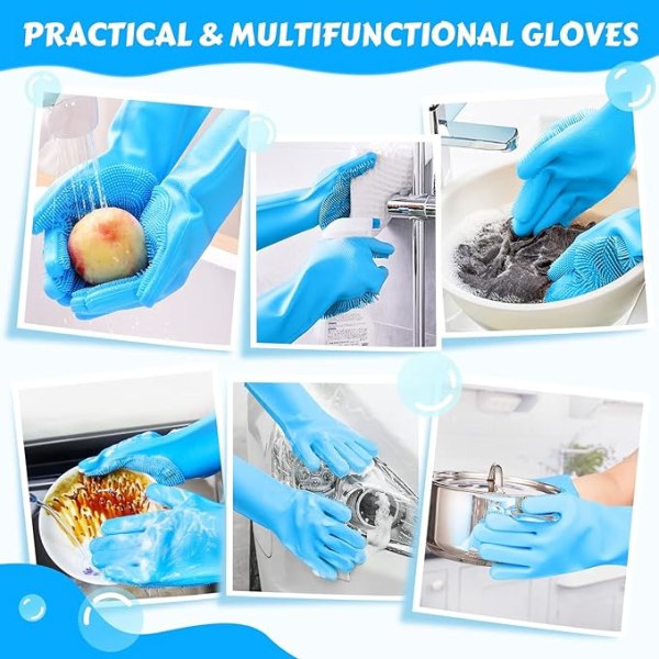 Pet Grooming Gloves, Resistant Cat Bathing Gloves with High-Density Teeth, Silicone Dog Bathing Gloves with Enhanced Five Finger Design, Blue 32*16cm