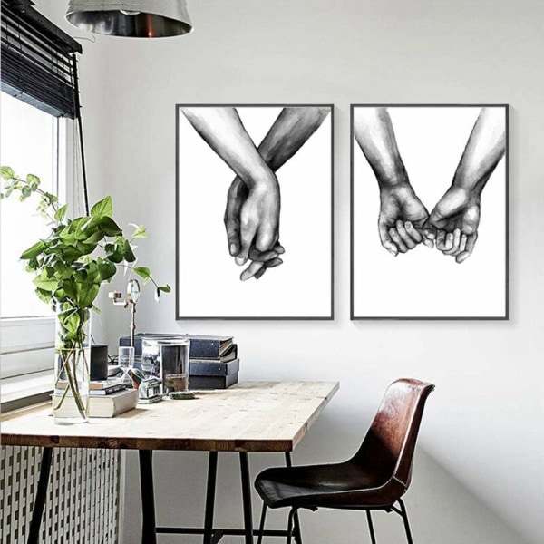 Nordic Ideas Sæt med 3 sorte og hvide plakater Holder i hånden og kærlighedscitat