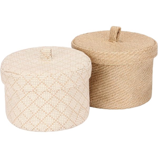 2 kappaletta Jute ja puuvillakangas säilytyskori söpö pyöreä laatikko Toiletries T