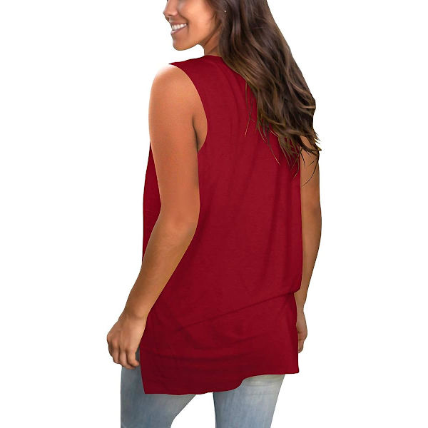 Kvinnors sommarlinnen Basic linnen V-ringning Ärmlös T-shirts Sidenslits