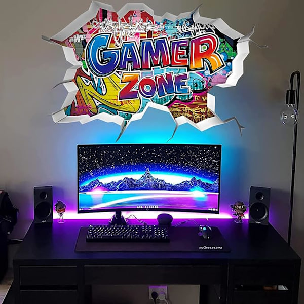 3D Gamer Väggdekaler, Pojkrum Väggdekal, Gamer Poster Väggdekoration, DIY Gamer Dekal, Modern Vardagsrum Dekoration Väggdekaler, Pojkar Sovsal