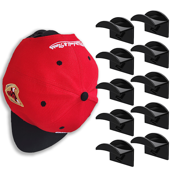 10 Hat Hook, Hat Hooks Seinäkiinnitys, Seinäkiinnitetyt Baseball-Lippis-Teliä, Helppo Asennus, Ei Porauksia, Lippispidike, Musta, 4.8*4*3.3cm