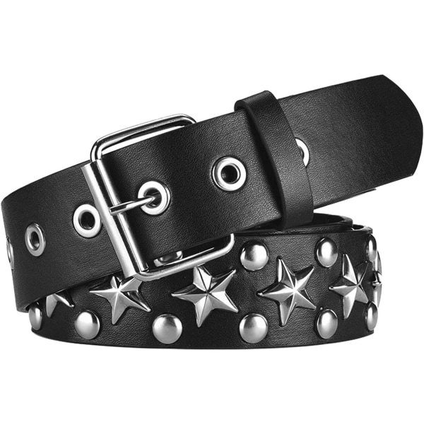 Studded Star Belts Y2K Punk Hip Hop Faux Leather Grommet Belts (Svart)