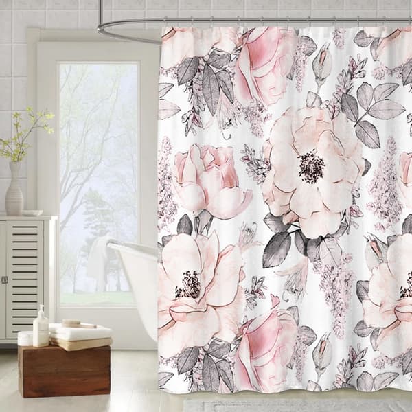 Rosa og hvit blomster dusjforheng, 100cm*180cm