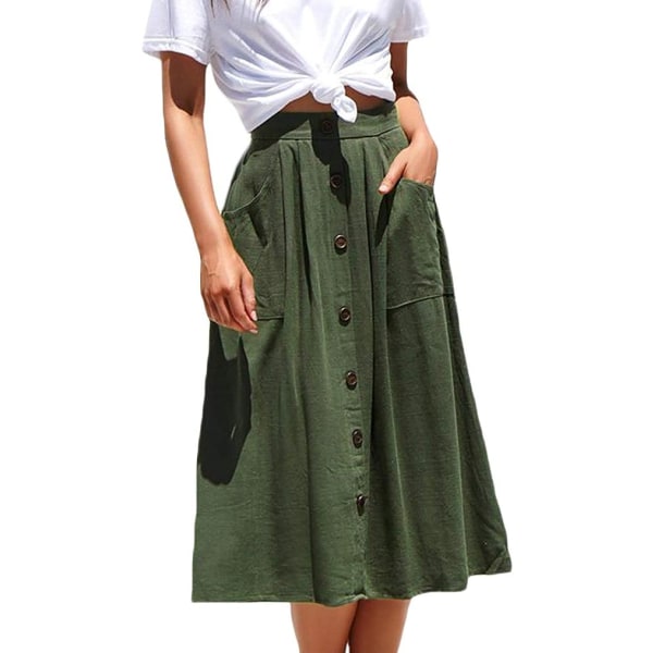 Polka Dot Midi-skjørt for kvinner Uformelt høy elastisk midje En linje plissert midi