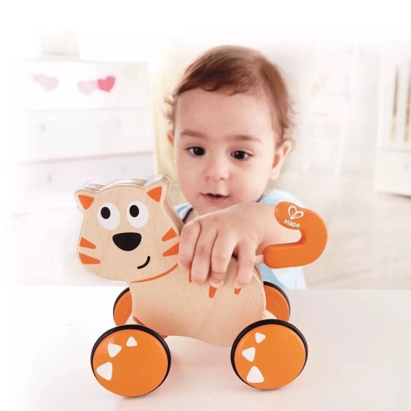 Tre Dante Push, Release and Go Type, Katt Småbarnsleke med Hjul, Push a
