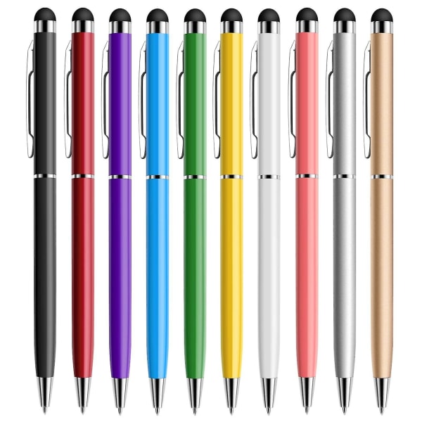 10 Pack Universal Kapasitive 2 i 1 uttrekkbare kulepenner og penner til