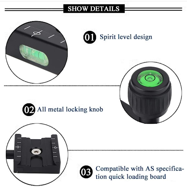 Arca Style Bipod Skinneadapter med Svingbart Feste Arca Hode Metallklemme Svart Hurtigutløserplate for Arca RRS Benropod Hode Lj