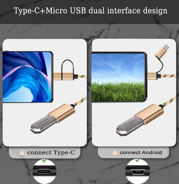 2-i-1 USB C/Micro til USB-adapter, USB til USB C OTG-adapterkabel, kompatibel med Samsung Galaxy S21 S22 S23 Note 20/10 A53, Google Pixel og andre An