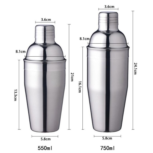 Cocktail shaker -setti - Ruostumaton teräs hopea 7 osaa