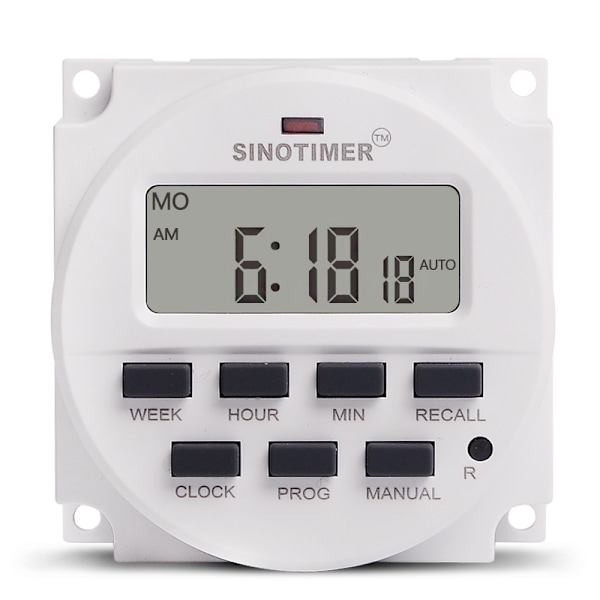 220V DC Timerbrytare, 7 Dagar Programmerbar Tidrelä, med 12/24 Timmars Klockdisplay, 1.6 Tums Stor LCD-Skärm, Batteriladdning Inuti (TM618H-2)