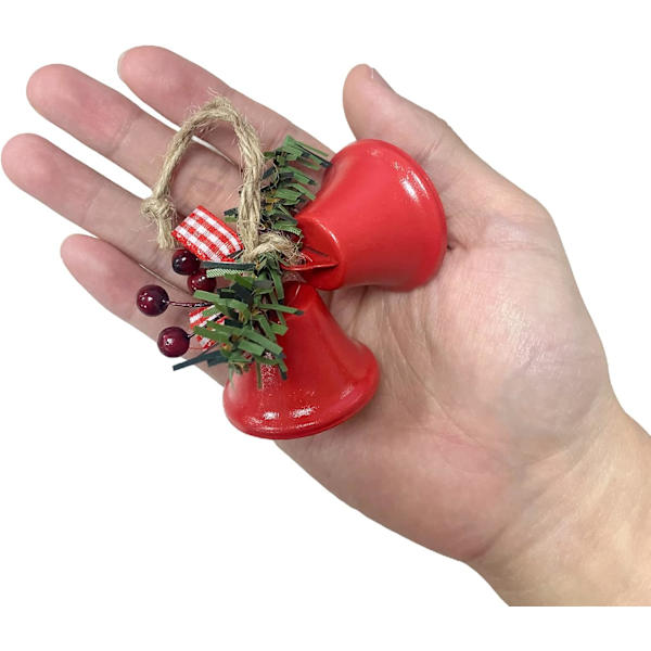 6 stk røde juleklokker, juletrehengende ornament metall bjelleklokker for jul