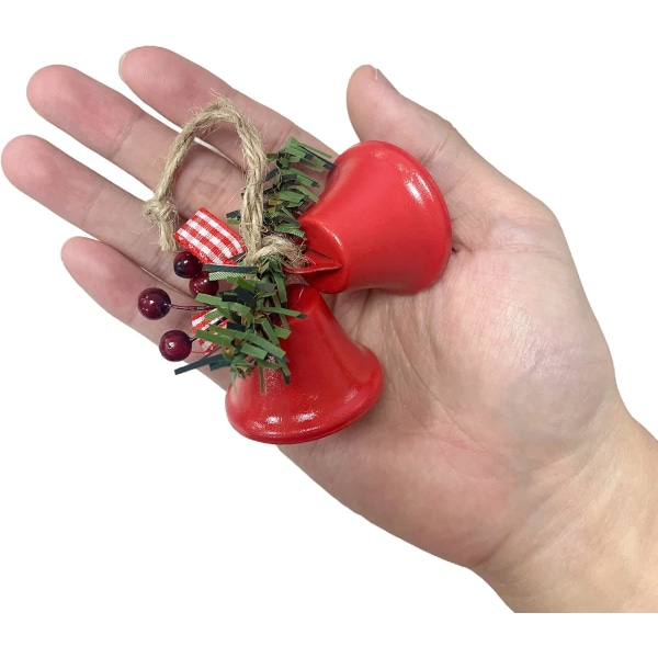 6 Stk Røde Juleklokker, Træhængende Ornament Metal Jingle Bells til Chr