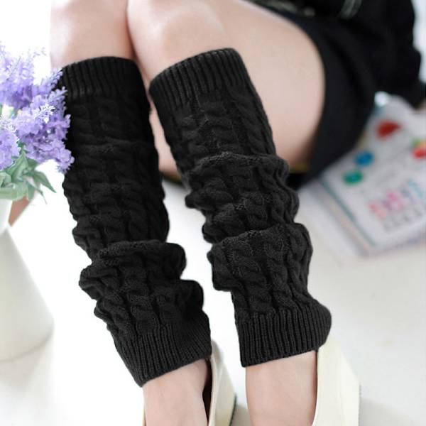 Dam vinter stickade virkade benvärmare leggings stövelskydd B