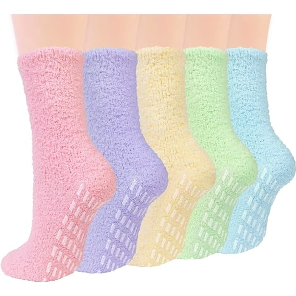 Womens Fuzzy Socks 5 Par, Vinter Varme Myke Tøffelsokker, Sklisikre Sokker Koselige Sove Myke Sokker Gaver